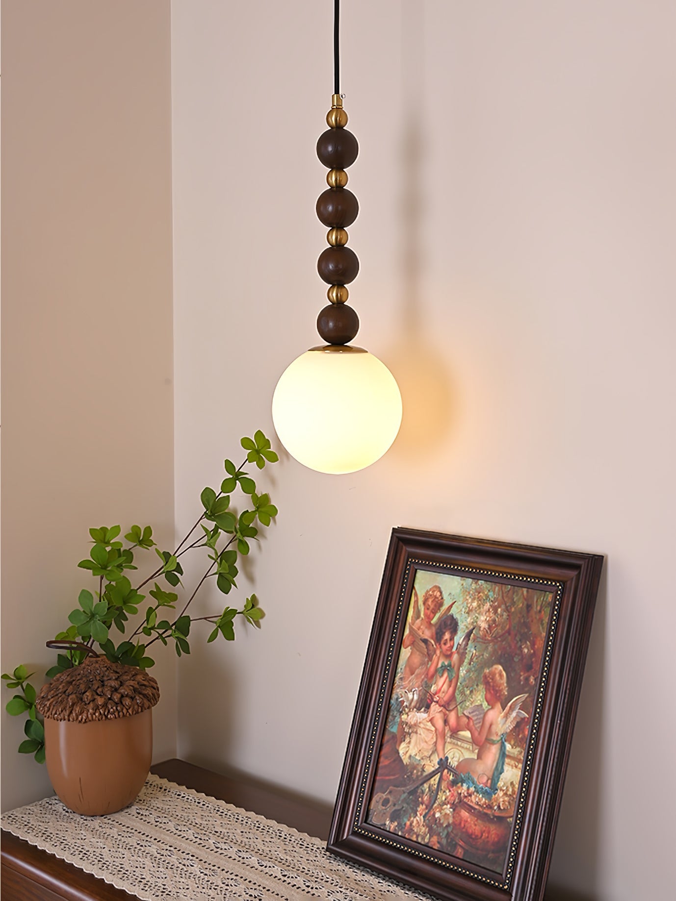 Vertical Walnut Balls Pendant Lamp