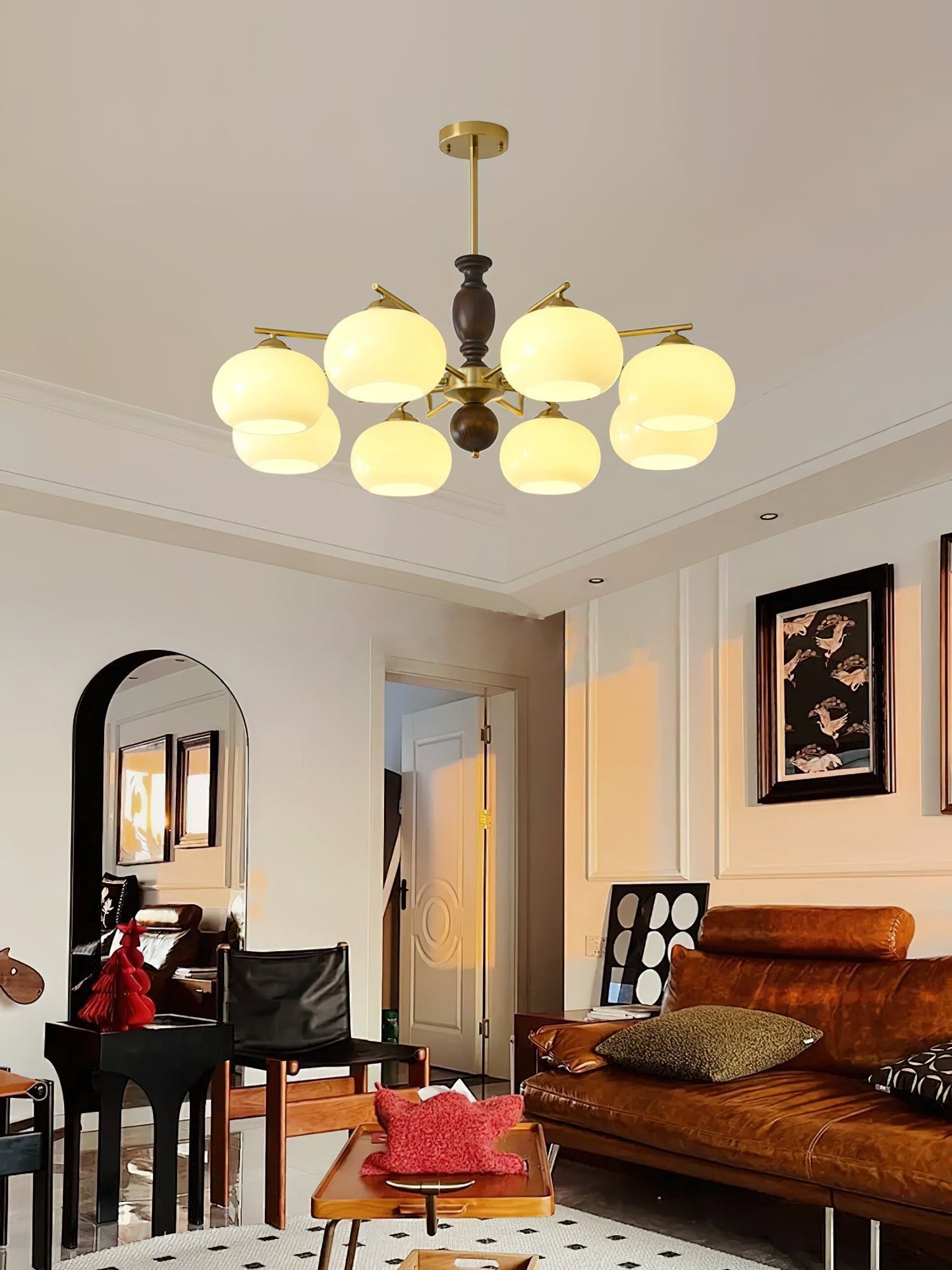 Walnut Beige Orb Chandelier