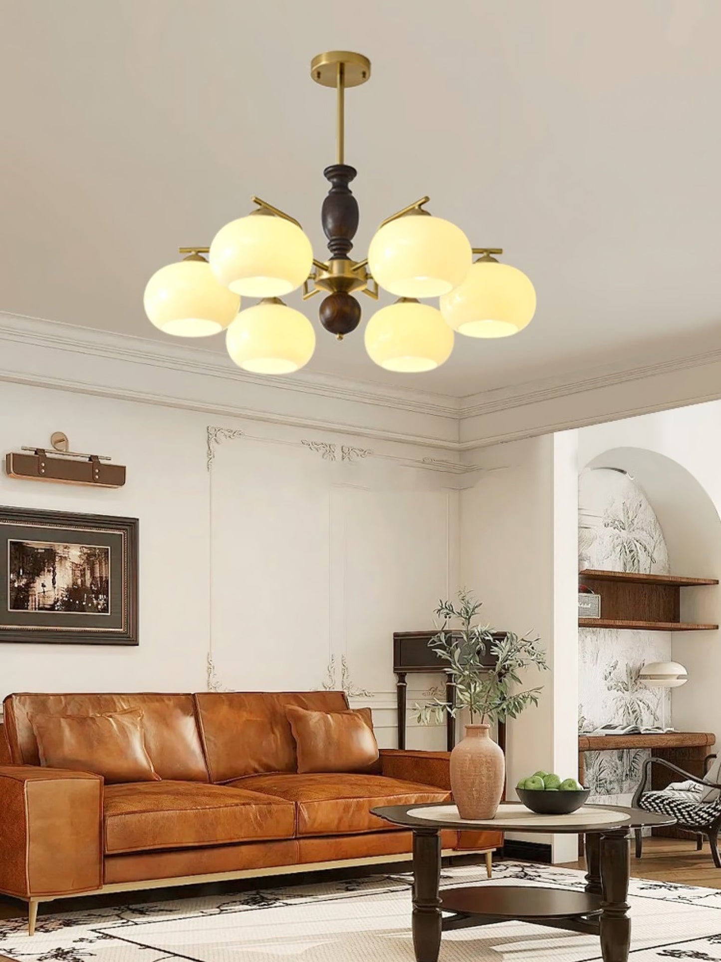 Walnut Beige Orb Chandelier